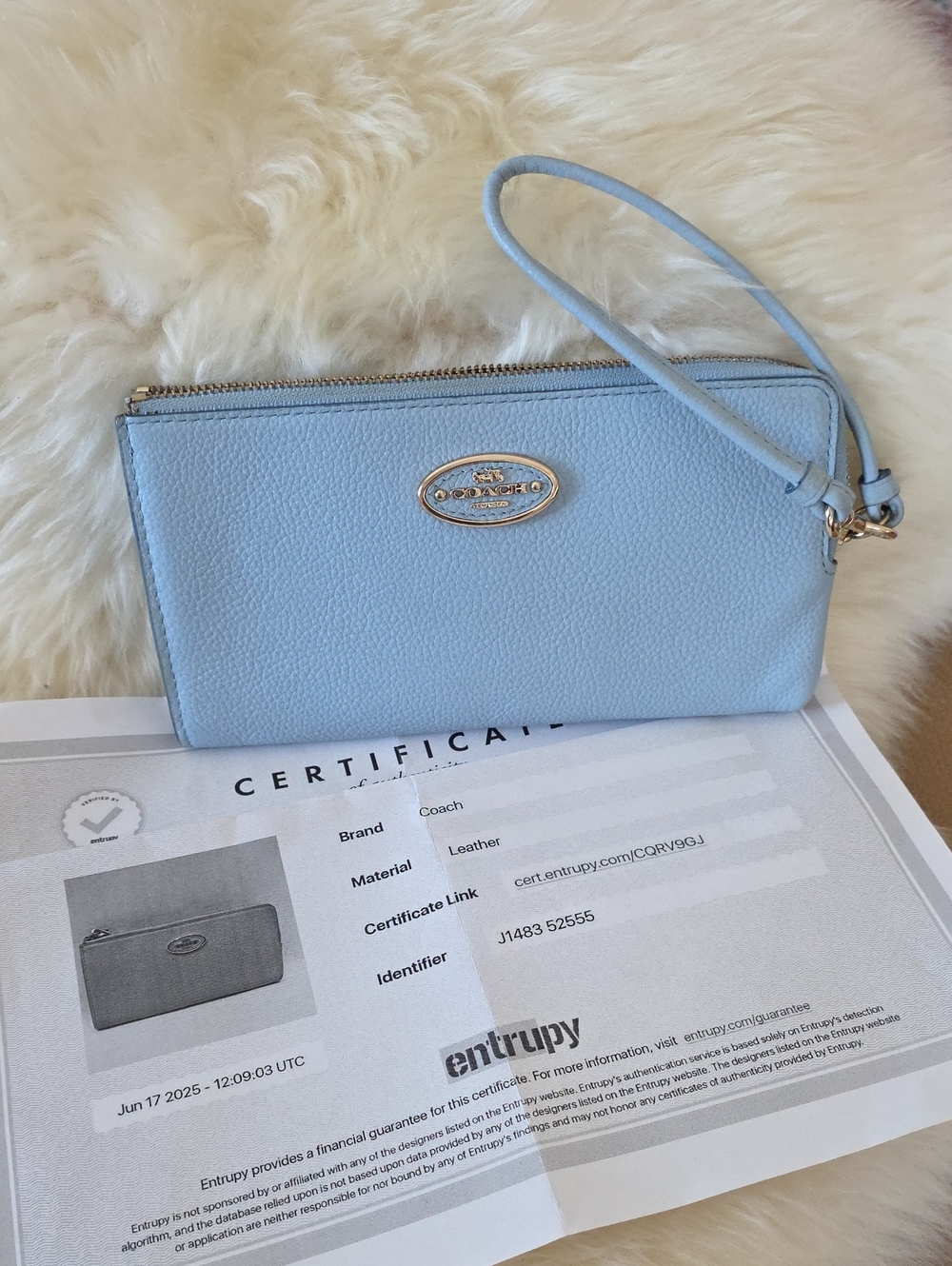 Gorgeous Vintage Coach Pale Blue Pebbled Leather Zip Over Long Wallet/Wristlet🩵